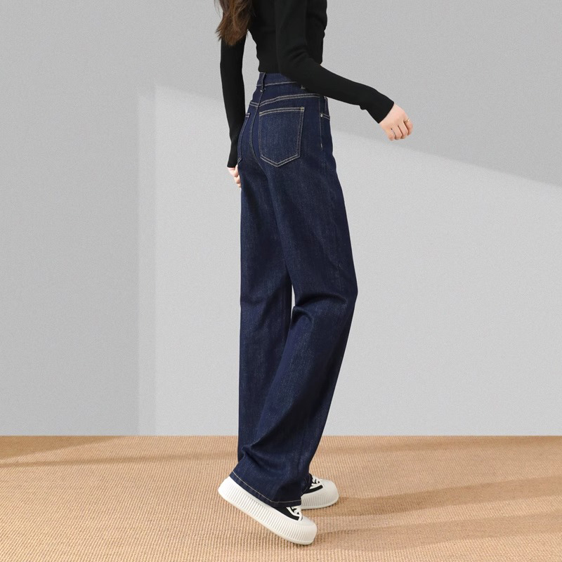 Dark Blue Wide-Leg Soft Denim Pants for Women, 2026 Summer New Style, High-Waisted, Height-Enhancing, Loose, Slim-Fit, Straight-Leg, Floor-Length Pants