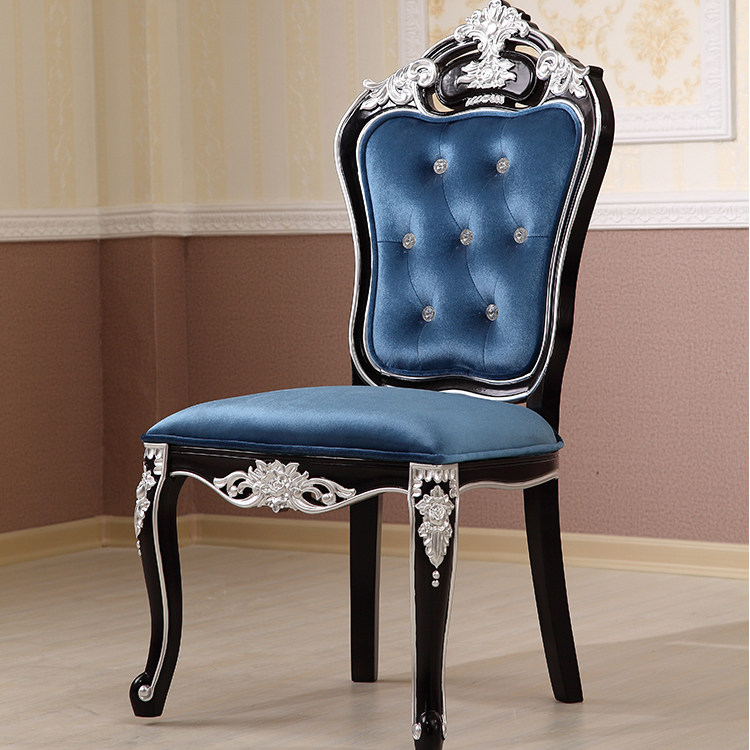 New Classical Eu Style Dining Chair Solid Wood Leather Art Black Sandalwood Dining Table And Chairs Combined American Style Hotel Chairs