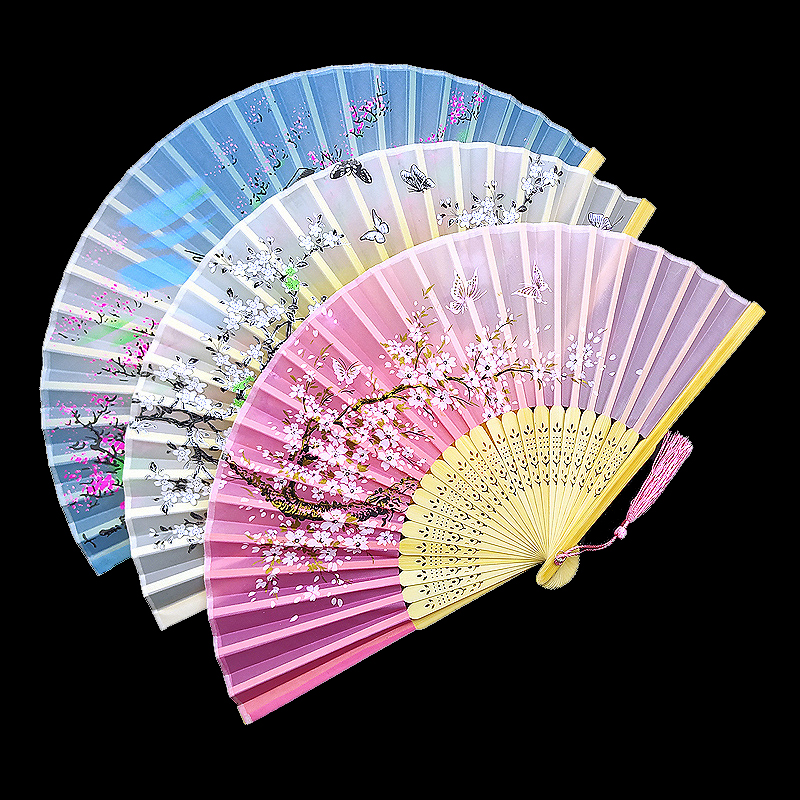 Chinese style portable fan color folding fan female folding gray printing ancient style silk red bamboo cheongsam female dance