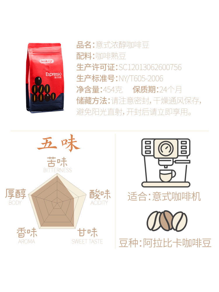 Dalue Italian Coffee Beans, Fresh, Deep Roasted, Concentrated and Mellow, 454g, Pure Black, Extra Strong