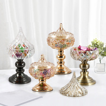 European color candy jar Exquisite glass jar Candy jar Retro glass sugar jar Light luxury ornaments storage jar