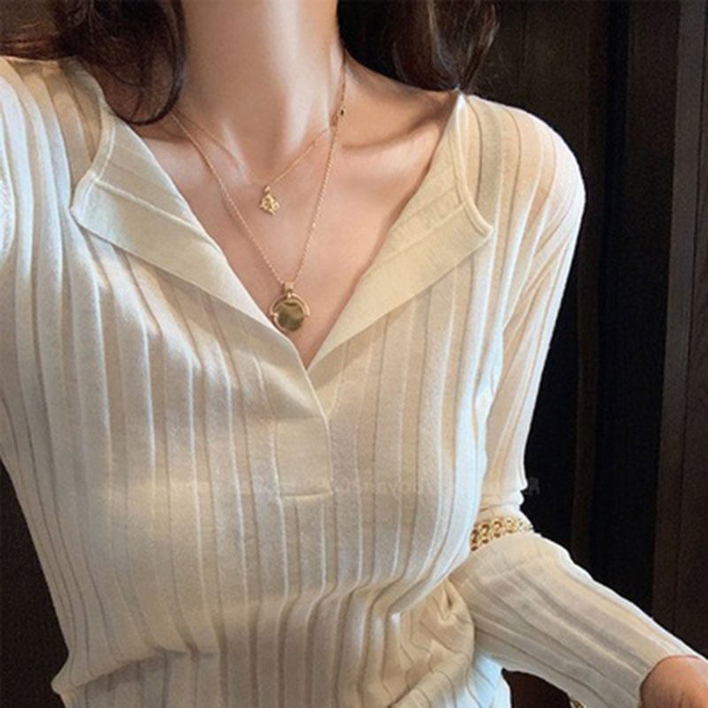 White wool knit undershirt female long sleeves Nets for a thin spring and autumn with a fur coat 100 lap blouse