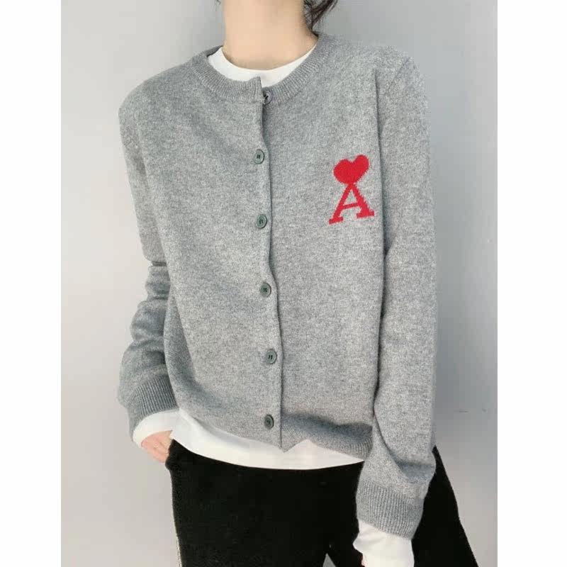 Crewneck Love Letter A Spring and Autumn Sweater Cardigan Women's Wool Jacket Long Sleeve Knitted Shirt Wear Loose Joker