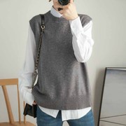 áo len Vòng cổ cashmere phụ nữ vest của bên ngoài của một clip ngựa len ngắn đan áo len mùa thu / mùa đông lỏng bên ngoài vai đeo tay thủy triều