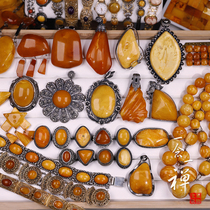 European return antique old beeswax pendant German sterling silver old beeswax pendant natural amber beeswax brooch live broadcast