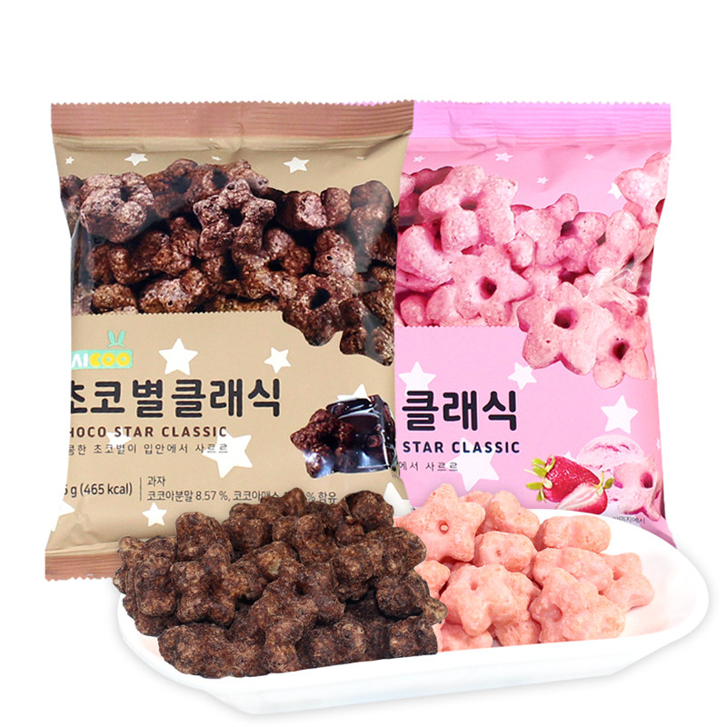 South Korea imported Laike five-pointed star doughnut chocolate flavor 76g*3 bags of net red leisure puffed small zero food