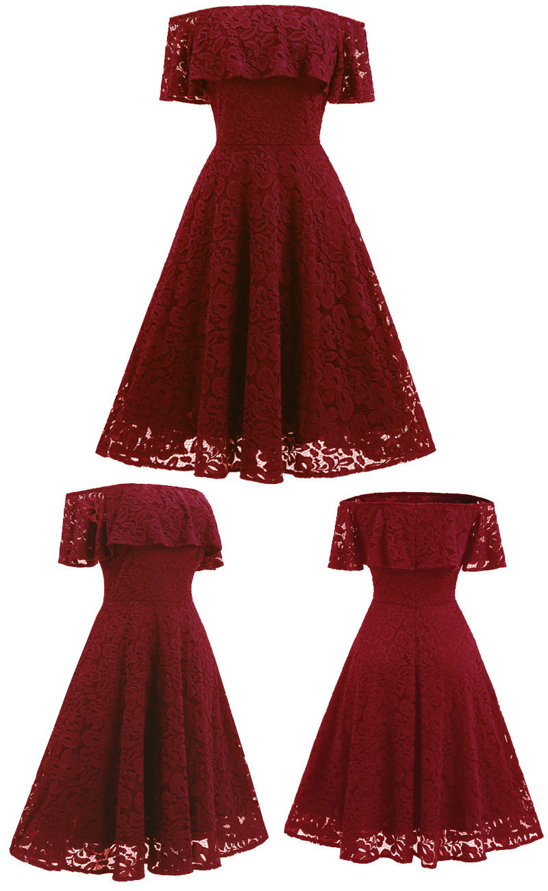 亚马逊蕾丝连衣裙短袖一字领-1