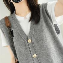 Knitted Waistcoat Vest Jacket Wool Blend Wool 2024 Spring Lady New Korean Version Loose V collar cardiovert