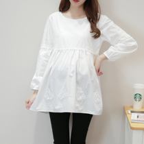 Pregnant women Autumn long sleeve top new fashion long T-shirt skirt Korean large size base shirt cotton shirt skirt