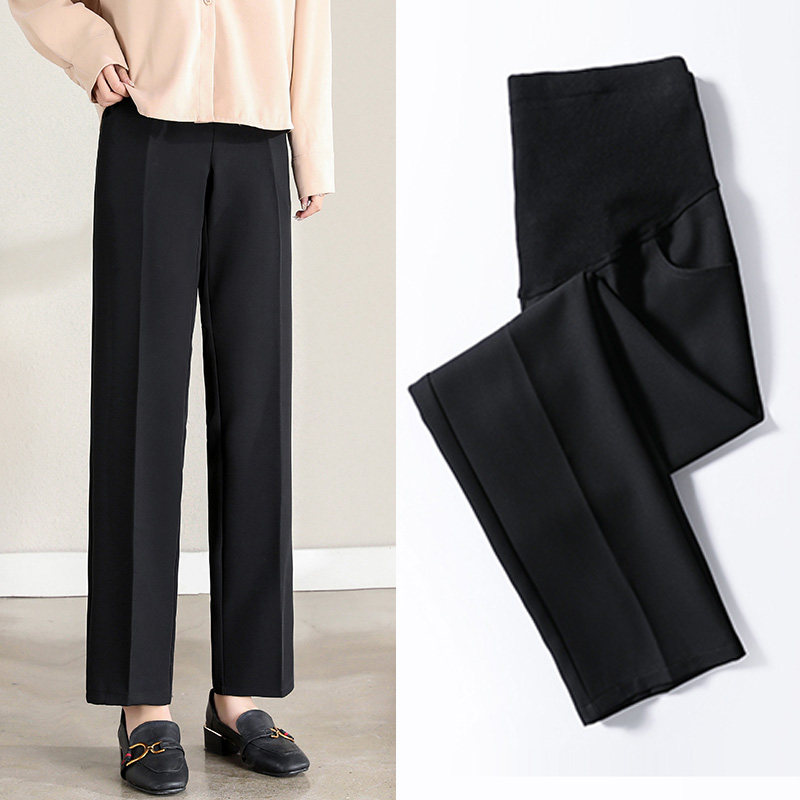 Pregnant woman Western pants Spring autumn outwear Western dress pants to work Straight Drum Tooling Black Positive Summer Spring Thin working pants