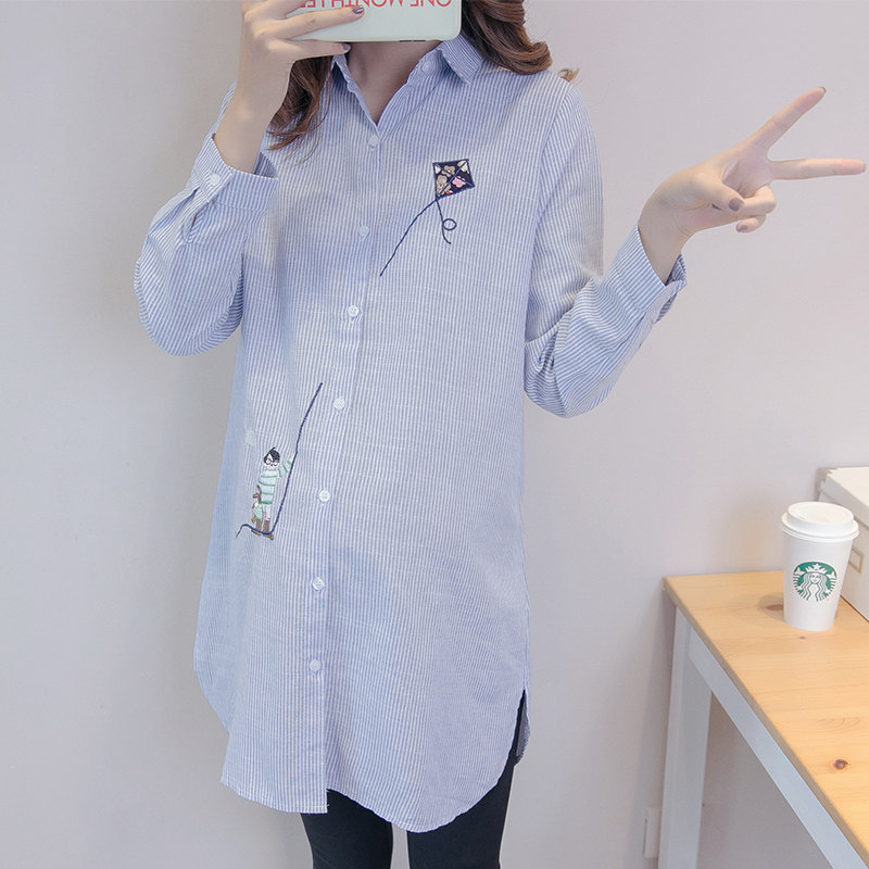 Pregnant women shirt Spring and Autumn long sleeves long-sleeve striped tops Han edition large size loose working suit fashion and shirt