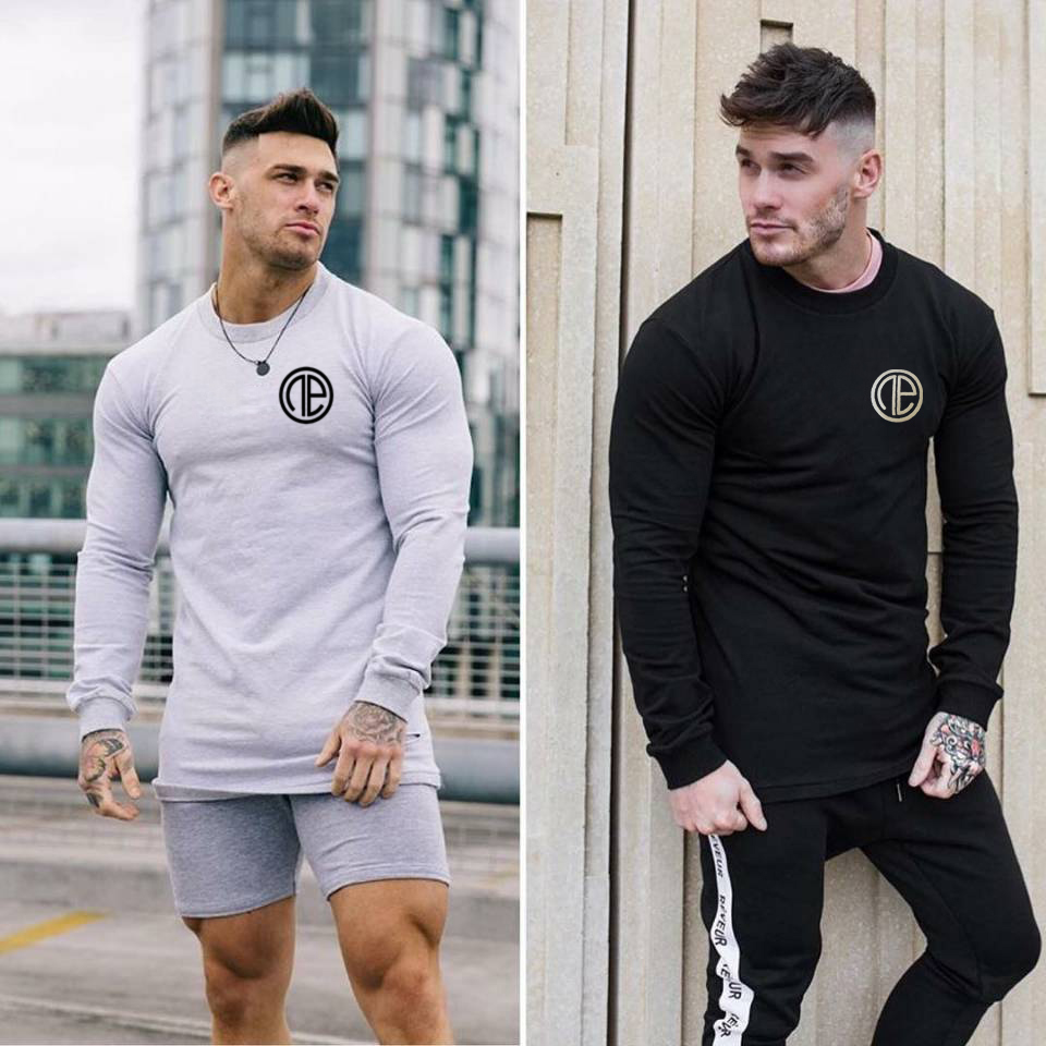 Muscle Meat Male Dog Brothers Sports T-shirt Man Long Sleeve Fall Pure Cotton Gym Fitness Clothes Embroidered Running Fitness Training Suit