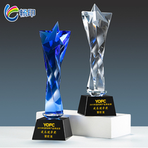  Crystal trophy five-pointed star custom-made creative new twist column pattern embroidery games competition award medal production