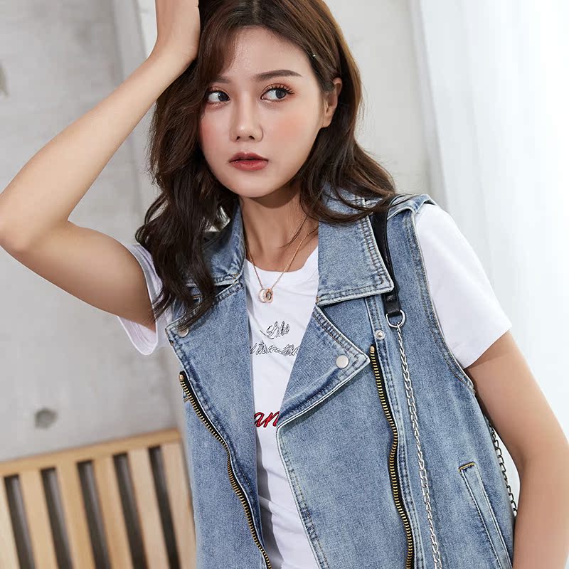 Pirate Cát Net Red Denim bọc thép girl 2020 mùa xuân mới 100-Pack Clip Loose Ins không tay ngắn áo khoác Tide