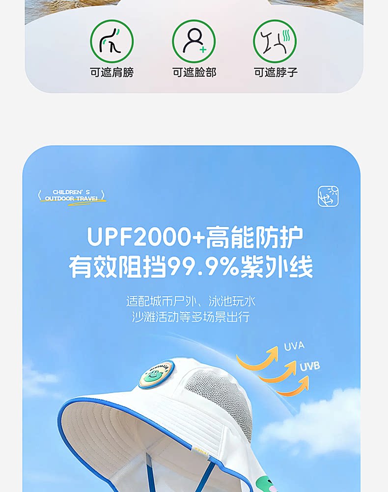备美儿童防晒帽宝宝遮阳帽夏季薄款女童男童太阳帽男宝女宝渔夫帽 — 9