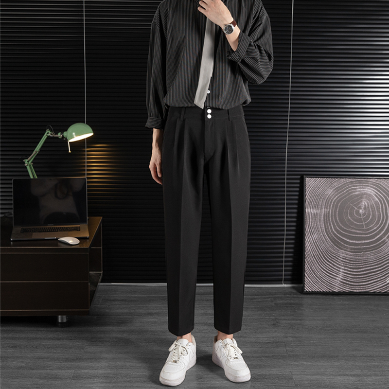 Acha and Agu 2022 Autumn/Winter Trendy Draped Silky Casual Trousers British Style Slimming Straight-Leg Cropped Pants for Men