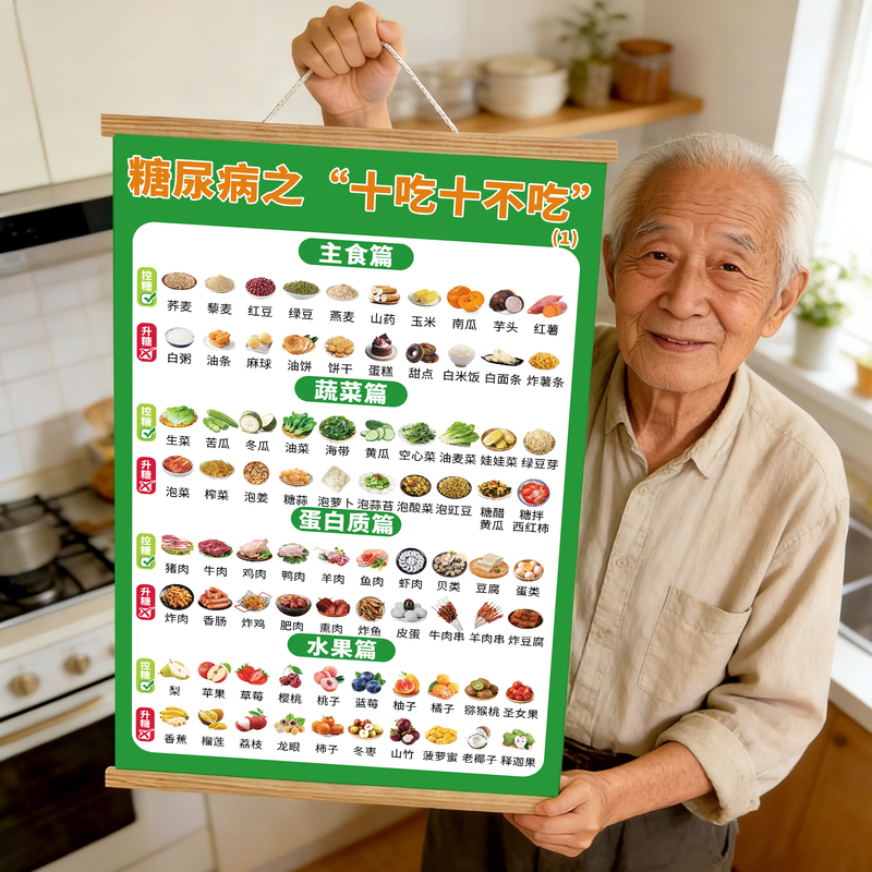 Diabetes Recipe Wall Chart, Wall Stickers, Three Meals a Day, Food Sugar Control Chart, Compatible and Incompatible Foods, High Blood Pressure Diet Qt
