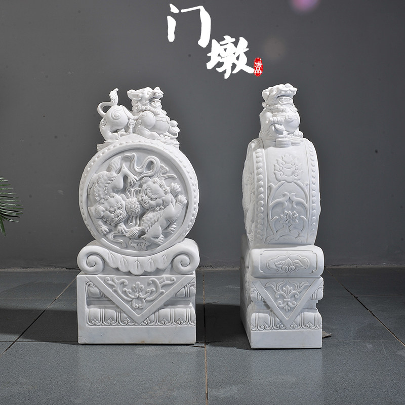 Stone carved door mound with drumstone a pair of lids of leopard Han Baiyu night Red Courtyard Villa Villa home folk Door Mound Swing Piece