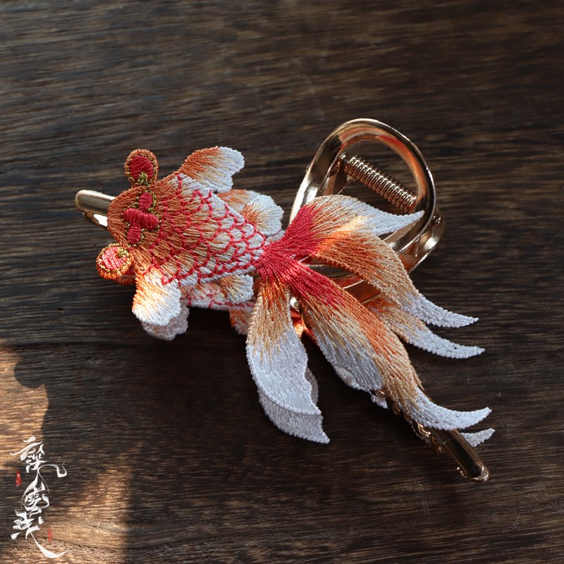 Cloud Deep Mist Light Brocade Carp Original Disc Hair Clip 100 Hitch Ancient Wind Shark Clip Hanfu Grip Clip Clip Head Decoration Hair Accessories