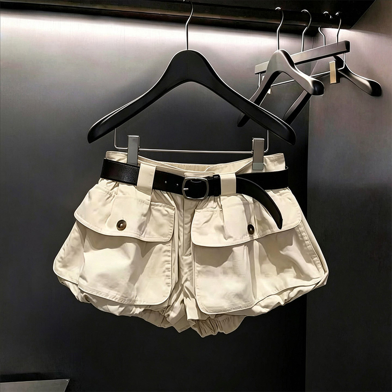 [in Stock] American Retro Style Versatile Work Shorts for Women, New Summer Model with Large Pockets, Slimming Bloomers