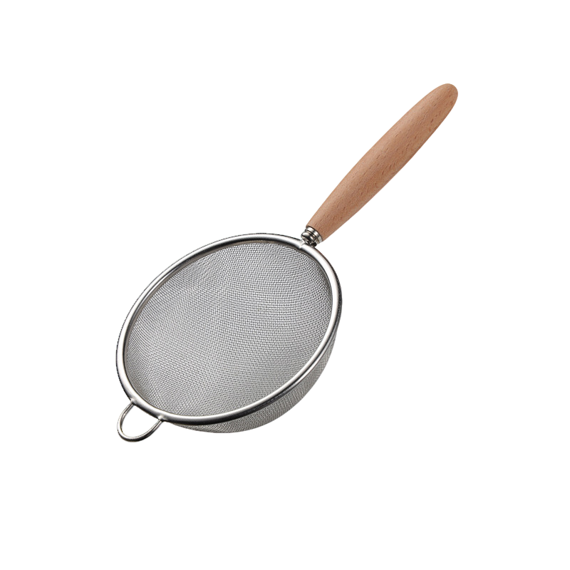 40-Mesh Fine Mesh Wooden Handle 304 Stainless Steel Colander Juice Strainer Sieve Water Draining Spoon Soup Residue Strainer Pepper Scooping Spoon