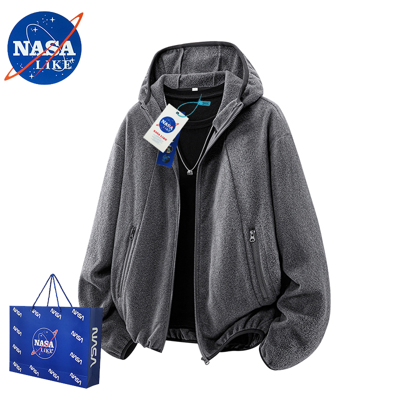 Outlet Fashion Brand | Scarf and Neck Warmer | Men's Hooded Fleece Jacket, Loose and Versatile Zip-Up Cardigan Jacket
