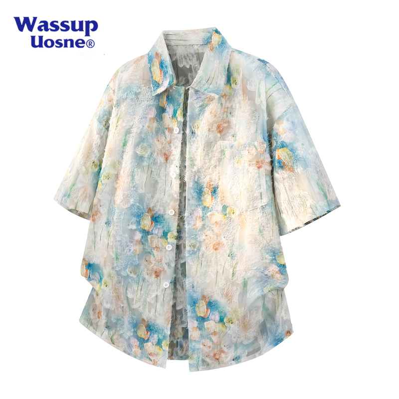 Wassup Design Tassel Butterfly Floral Short-Sleeved Shirt for Men, Summer Thin Trendy Hawaiian Shirt Jacket Wassup Design Tassel Butterfly Floral Short-Sleeved Shirt for Men, Summer Thin Trendy Hawaiian Shirt Jacket