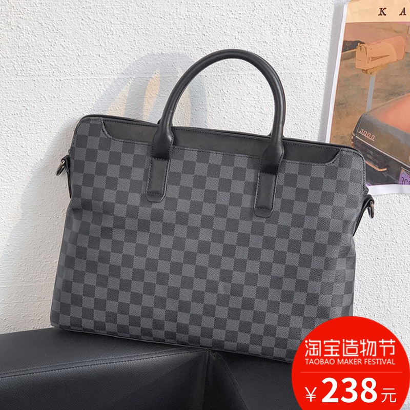 Hong Kong 100 lap portable genuine leather briefcase documents on business trip single shoulder bag inclined cross-pack plaid tide computer bag