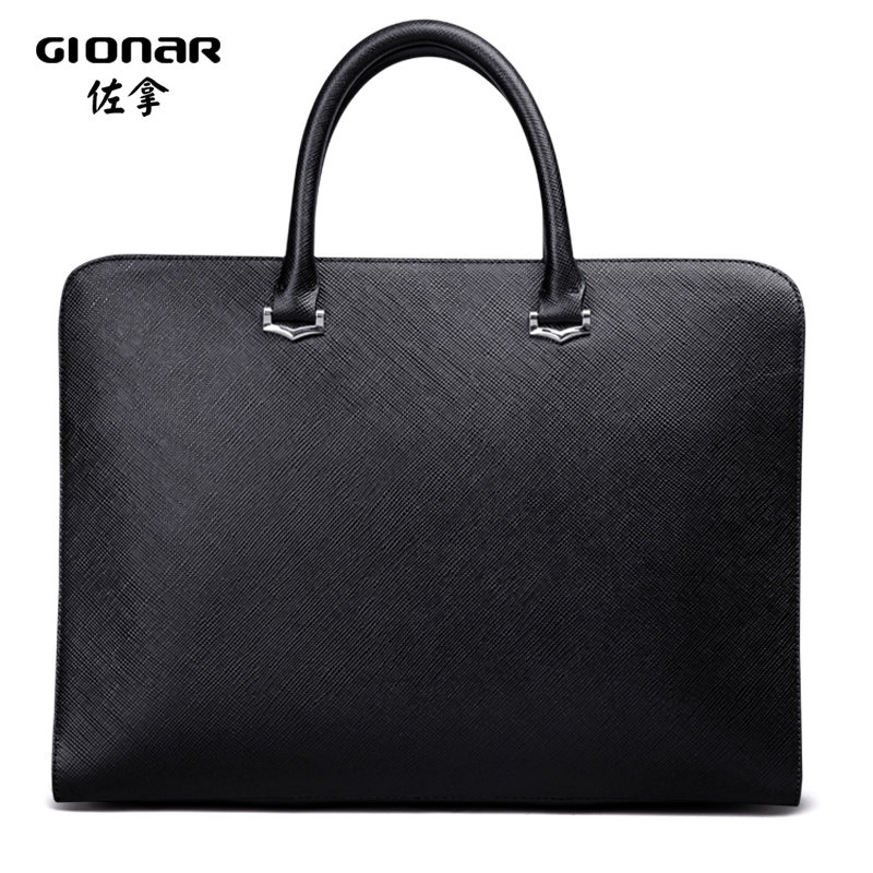 Minimalist fashion thin handmade briefcase men's leather computer handbag business casual cross work bag wave