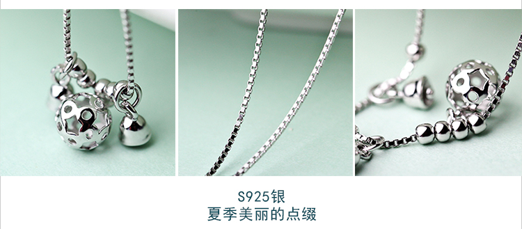 Dây chuyền bạc 925 sterling vòng chân bạc Phiên bản Hàn Quốc của nữ chính xác đơn giản trang sức khí đường chuyền bóng hạt phụ kiện lắc chân nữ titan