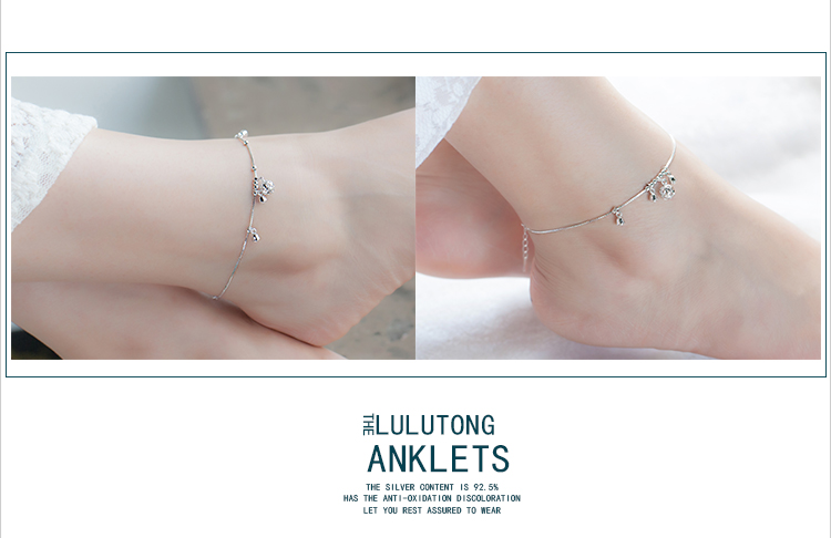 Dây chuyền bạc 925 sterling vòng chân bạc Phiên bản Hàn Quốc của nữ chính xác đơn giản trang sức khí đường chuyền bóng hạt phụ kiện lắc chân nữ titan