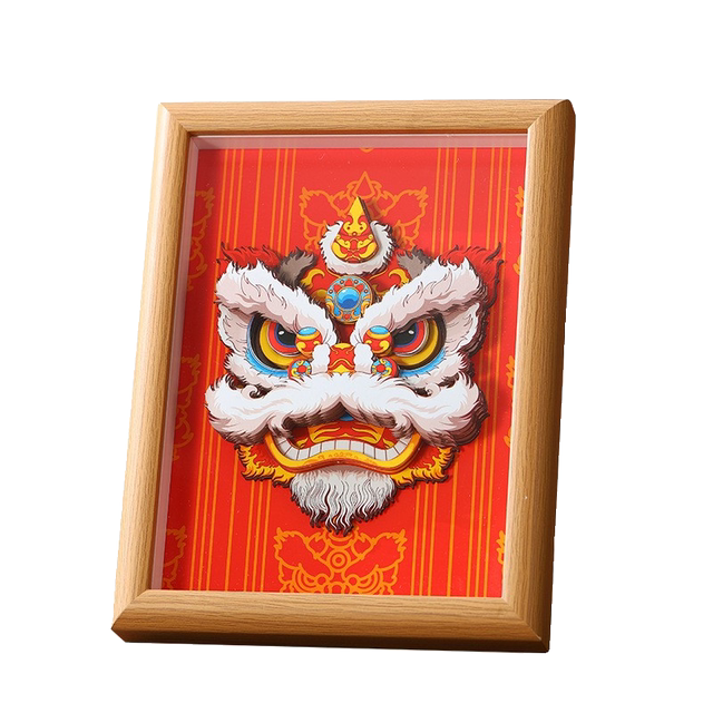 Chinese-Style Photo Frame Painting, Lion Dance Paper Carving Painting, Three-Dimensional Puzzle, Panda, God of Wealth, Matchmaker, Chinese Trend Children's Decorative Painting