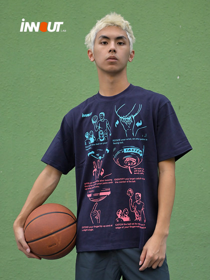 Innout Lab Sports Short-Sleeved Ball Print Tee Looke Basketball Super Genuine Round Neck 캐주얼 트렌디 티셔츠
