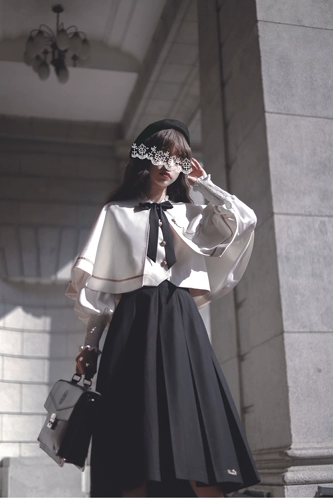 Плащ, жилет, рубашка, длинная юбка, элегантная студенческая юбка в складку