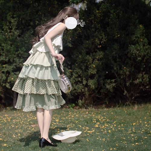 胡桃木 Оригинальное зеленое платье, длинная юбка, стиль Лолита