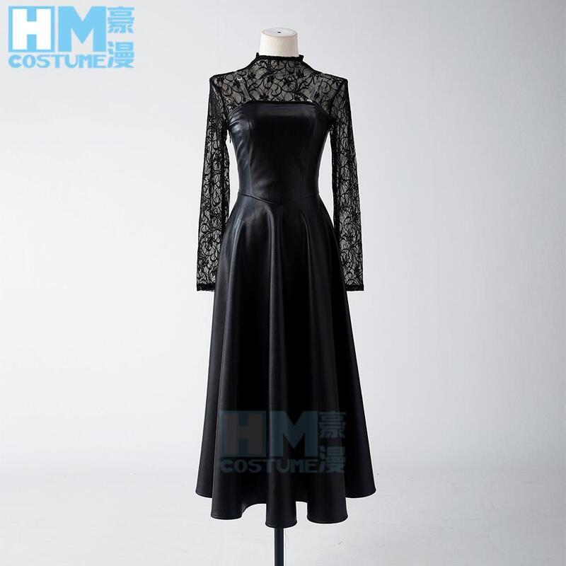 Hao Man Sakamoto Daily Life Big Buddha Cosplay Costume Black Stretch Leather Dress Anime Cosplay Women's Outfit with Veil