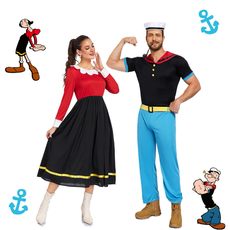 Popeye Navy Adult Men's Costume Halloween Cosplay Women's Dress 90S Performance Costume