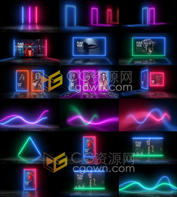 128组舞台场景背景环境LED灯光霓虹灯效果与地球太阳月亮等星球素材-AE模板下载