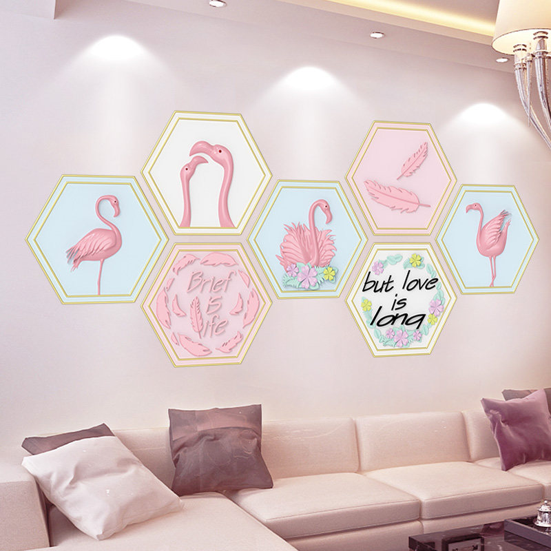 ins Nordic style room layout net red bedroom decoration wall stickers stickers flamingo wallpaper self-adhesive background wall