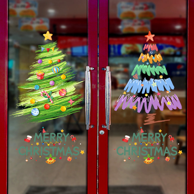 クリスマスデコレーション、ドアステッカー、ウィンドウステッカー、シーンデコレーション、静電気吸着ステッカー、サンタクロースツリー、雪の結晶オーナメント、ウィンドウステッカー