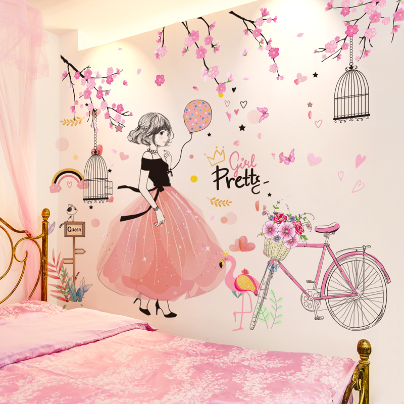 Ins wind girl heart room layout net red wall sticker stickers girl bedroom wall decoration wallpaper self-adhesive