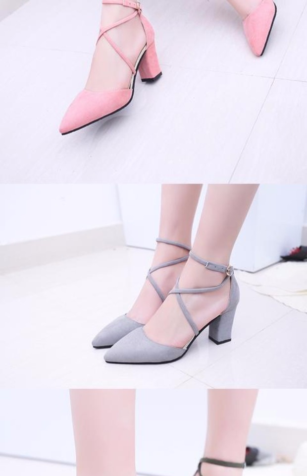 Mùa hè 2017 mới sandal nữ dày với giày da lộn Giày cao gót nhọn mũi nhọn có quai chéo Giày nữ Roman dép givenchy