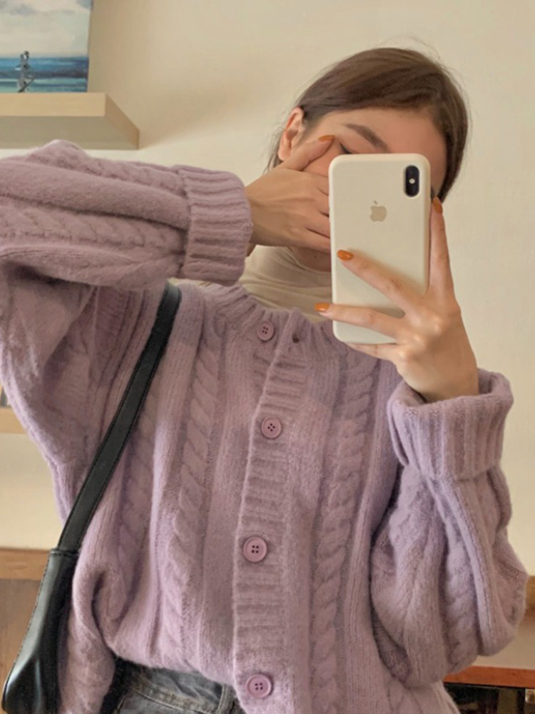 Autumn Winter 2020 New Korean version Lazy Wind Exploits Retro Sweater Jersey Outside Wearing Loose Knit Jacket Woman