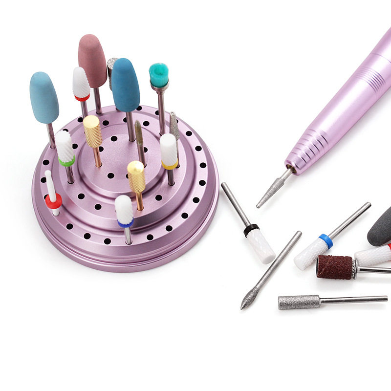 Nail grinding head storage box nail shop special aluminum alloy with cover dustproof round jack multi-layer display stand