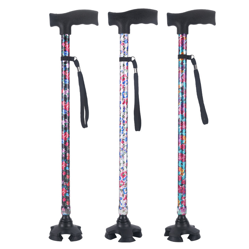 Fine printed elderly non-slip walking stick with four-legged aluminum alloy crummy older people light and versatile walking stick 8-stick cane