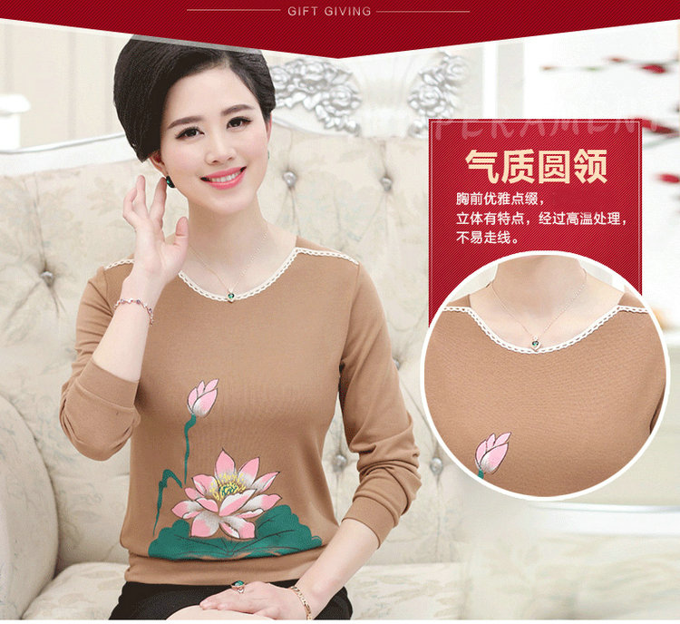 2017 mới trung niên mùa thu nữ tay dài áo thun size rộng thời trang áo sơ mi chạm đáy mẹ áo dệt kim nhỏ đầm u50