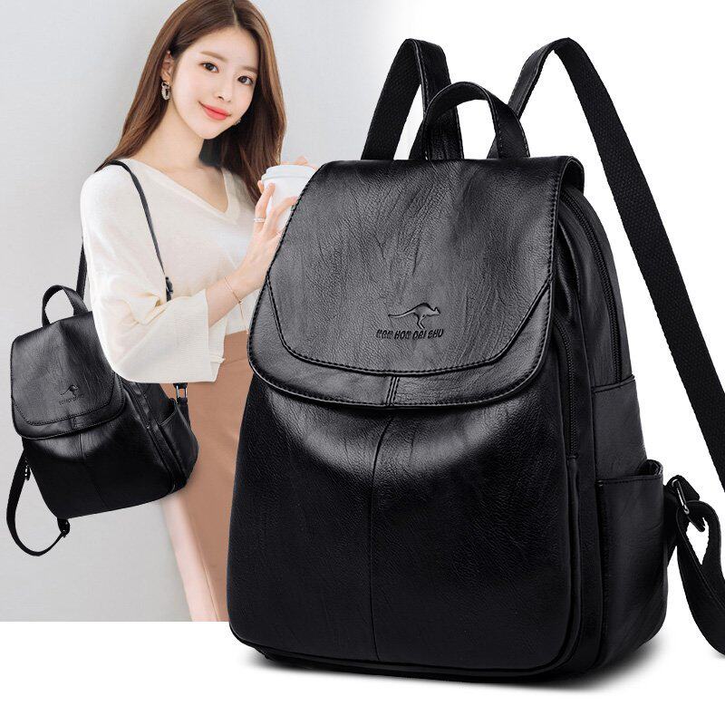 Bag female genuine cow skin double shoulder bag female 2023 new soft skin backpack fashion student bag travel bag