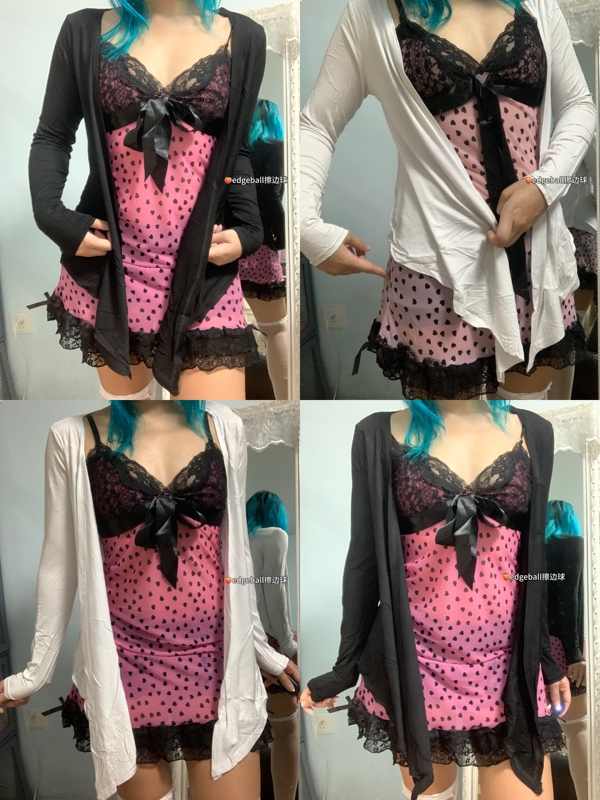 Long-Sleeved Shawl^ Black and White Cardigan Sun Protection Clothing Versatile Jacket Y2K Subculture Slimming Lazy Style Edgeball