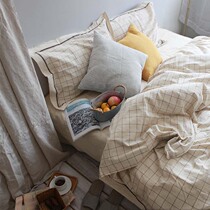 Bed four-piece plaid washed cotton cotton linen Japanese bed quilt cover pillowcase 1 8m Nordic bedding