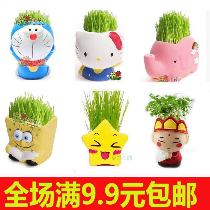 Desktop creative mini plant potted long grass doll Office creative gift grass head doll small green plant